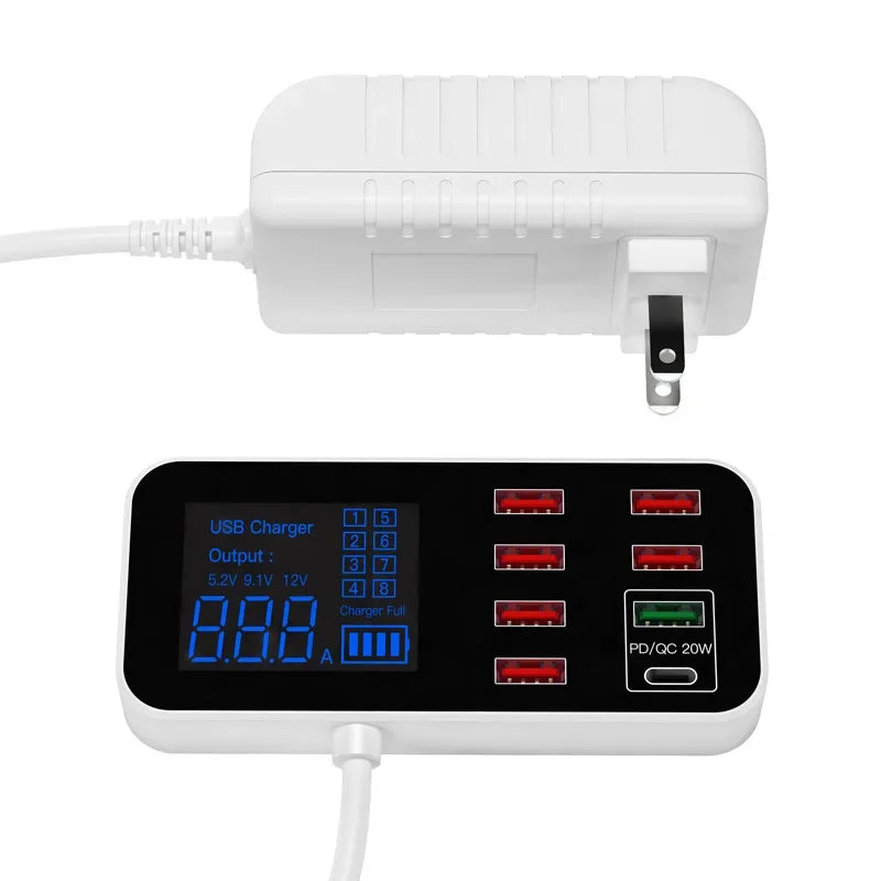 8 Port USB Charger HUB Quick Charge QC3.0 LED Display Multi USB Charging Station 40W Mobile Phone Desktop