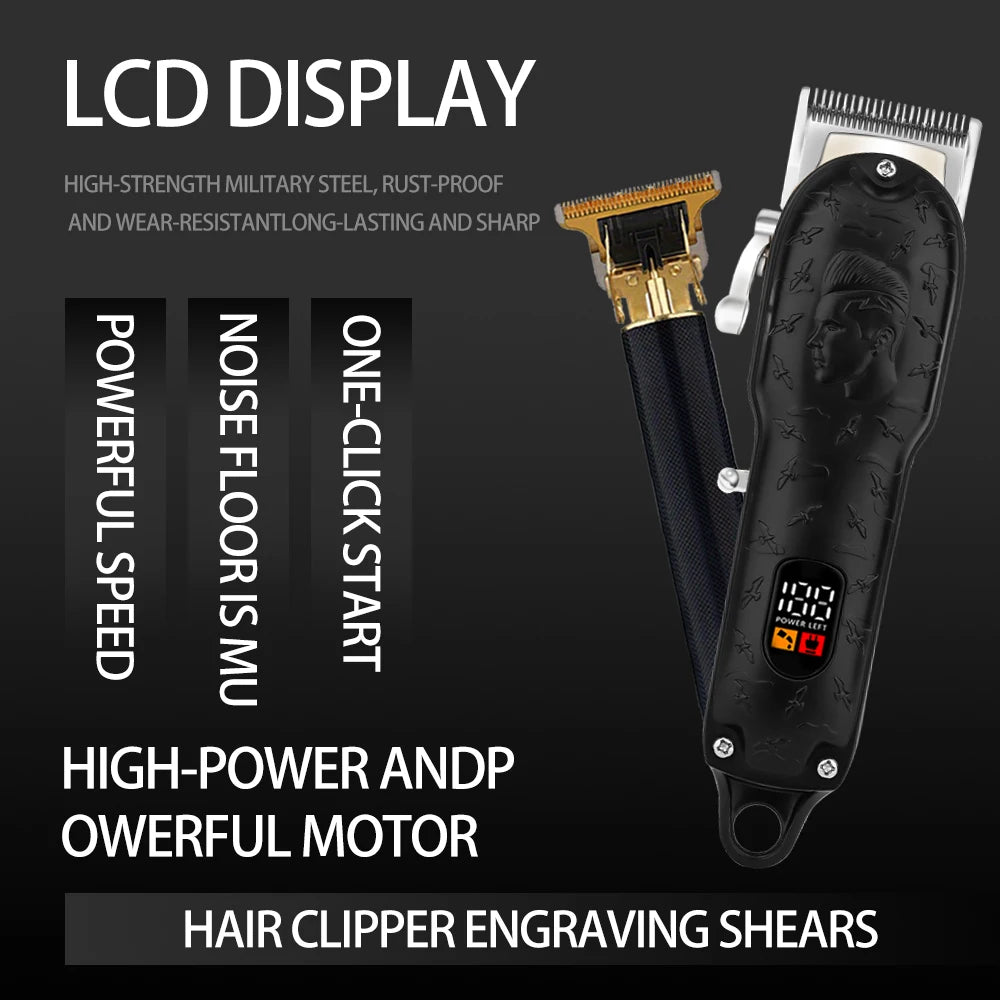 LQT300 Black professional men's hair clipper Adjustable length USB charging digital display home electric clippers