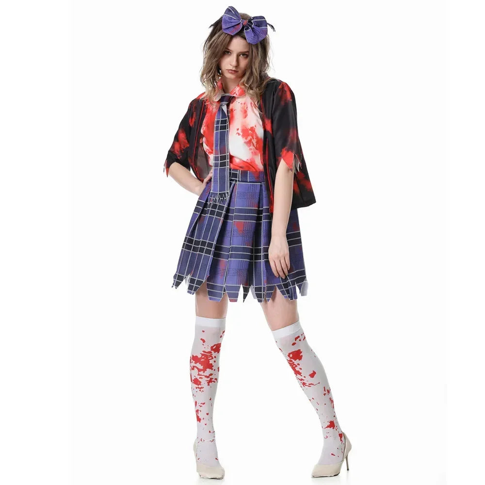 Halloween Horror Campus Costume Women Zombie Cosplay Dress Up Bloody Nurse Role Play Witch Zombie Vampire Masquerade Outfit