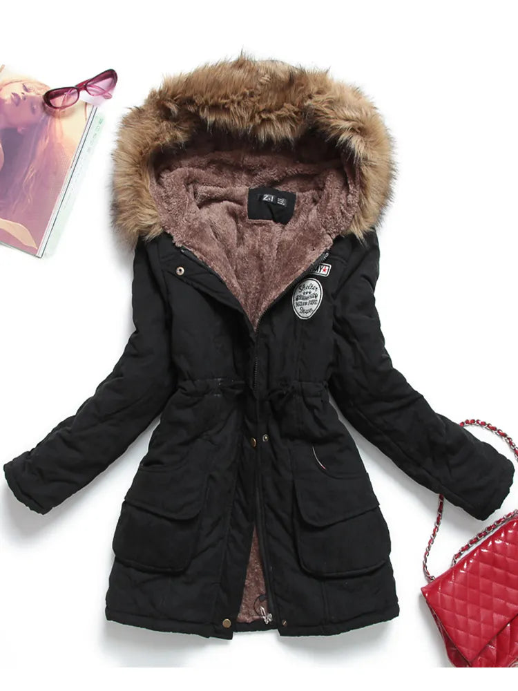 New Winter Women Jacket Medium-long Thicken Outwear Hooded Wadded Coat