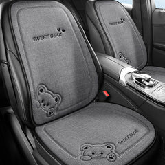 Car Seat Cushion Linen Cartoon Bear Women's Cute Anti-slip Breathable Car Seat Protect Cushion Cover