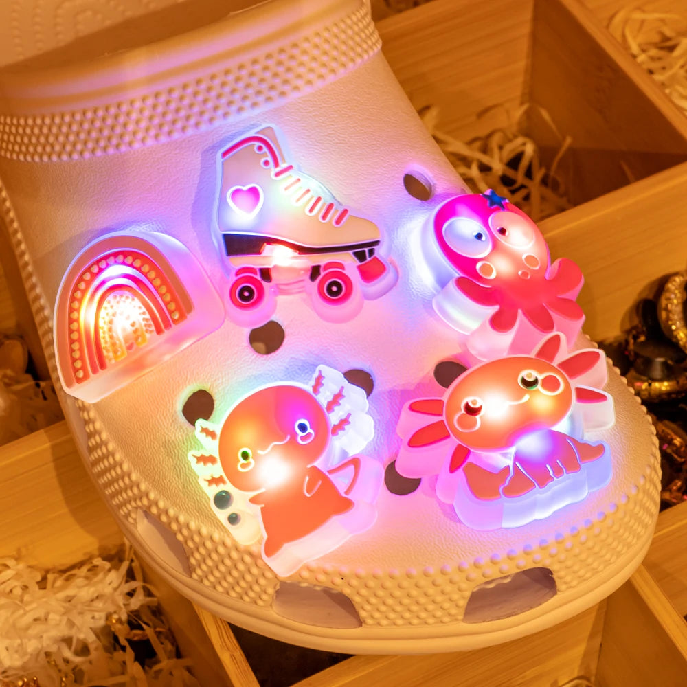 Pink LED Cute Animals Shoes Charms Salamander Squid Cat Luminous Shoe Decorations