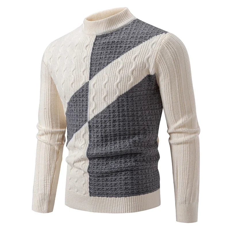 High Quality Men's New Autumn and Winter Casual Warm Color Block Sweater Knit Tops Man Clothes