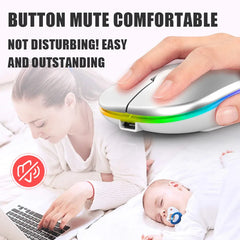 Bluetoooth 5.0 Wireless Mouse With USB Rechargeable RGB Light For Laptop Computer PC