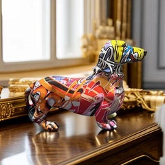 Creative Graffiti Dachshund Dog Statue Home Decor Color French Bulldog Sculpture Animal Figurine Living Room Desk Accessories