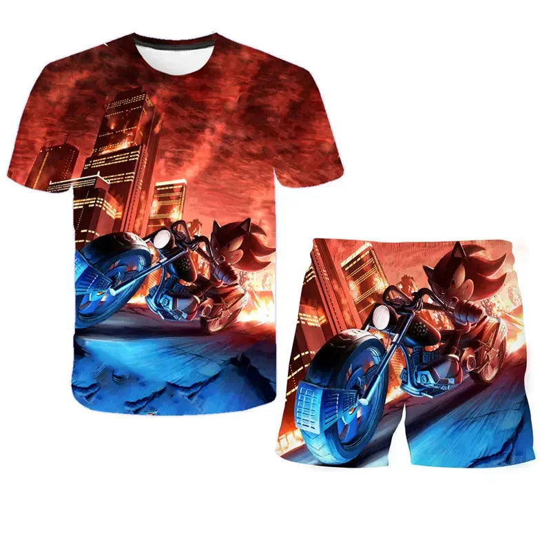 T Shirt suit Summer boys and girls sonic 3d Print Children Short-sleeved T-shirts Pattern suit