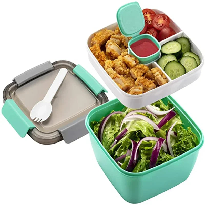 Portable Salad Lunch Container Salad Bowl 2 Compartments with Large Bento Boxes Salad Bowls Lunch Box Lunch Container For Food