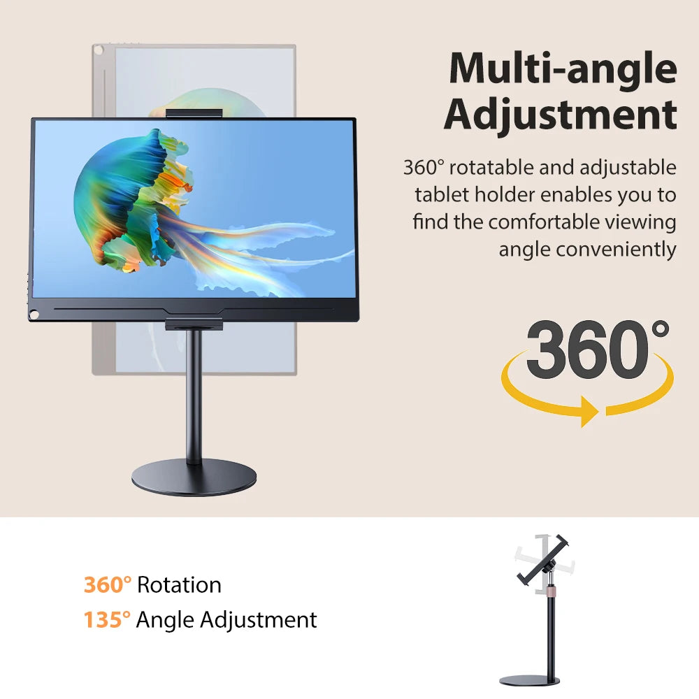 Rotating Portable Monitor Stand Height Adjustable Vesa Monitor Tablet Free Standing Low Profile Desk Mount up to 17.3"