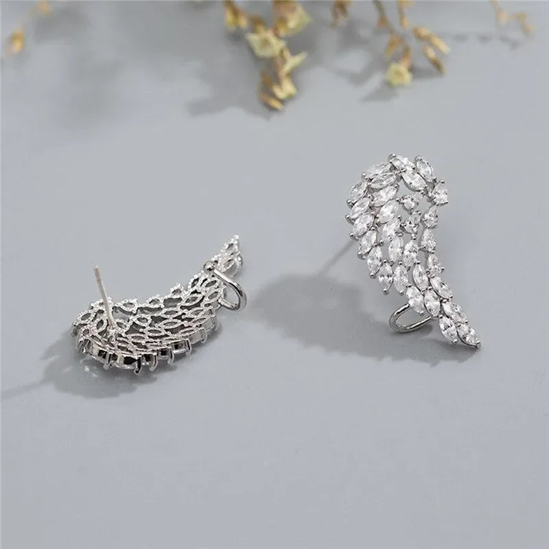 Bling Bling Wing Shaped Stud Earrings for Women Full CZ Dazzling Lady's Engagement Wedding Party Fashion