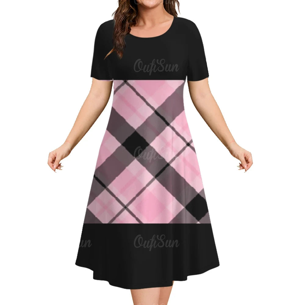 Summer Dresses For Women Patchwork Prints Plaid Clothing Clash Of Colors Party Dress