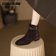 2025 Spring Autumn Woman’s Classic New European American Boot Rivets Fashion Versatile Soft Breatheable PU Anti Slip Square Head