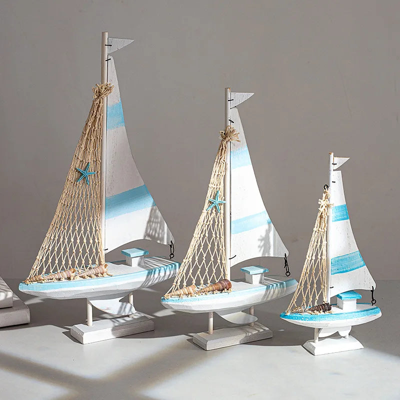 Mediterranean Style Sailing Home Accessories Wooden Sailboat Ornament