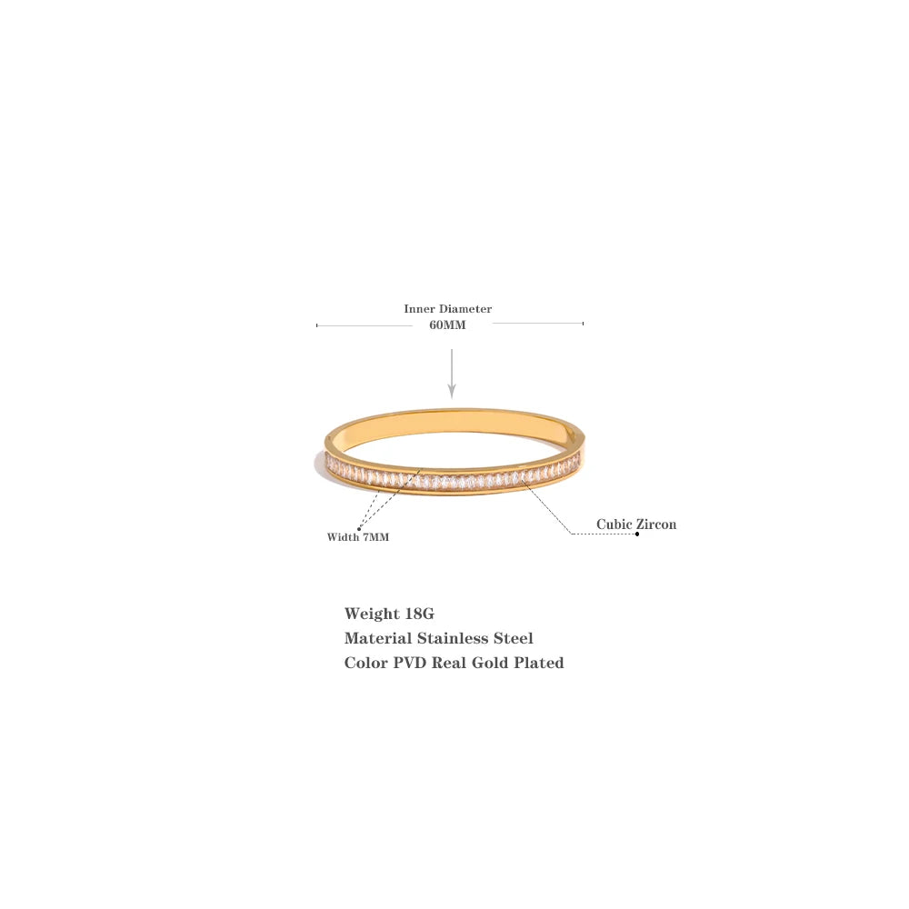 Waterproof Delicate Shiny Cubic Zirconia Stainless Steel 18K Gold Plated Bracelet Bangle for Women Luxury Fashion Jewelry