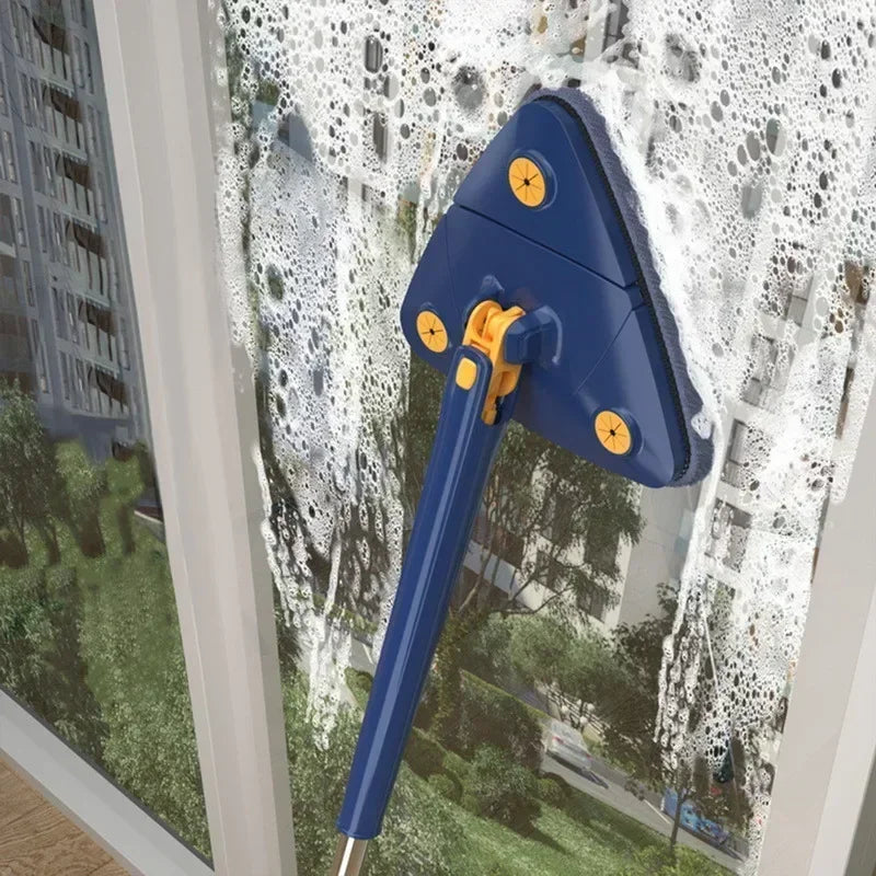 1 mop, 4 cloth triangular mops, household ceiling extendable, hand washable, water absorbing, twisting and cleaning tool