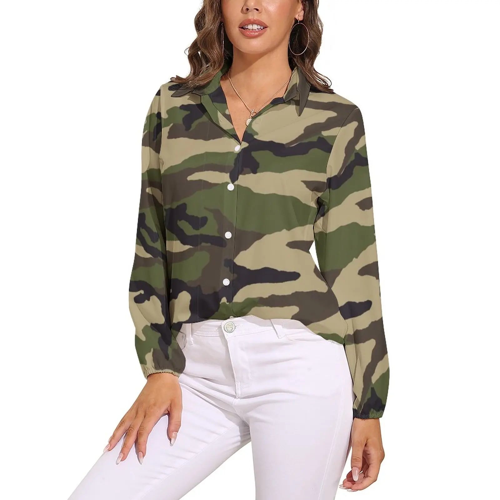 Orange And Green Camo Blouse Army Vector Camouflage Funny Print Blouses Womens Long Sleeve Shirt Summer Oversized Clothing