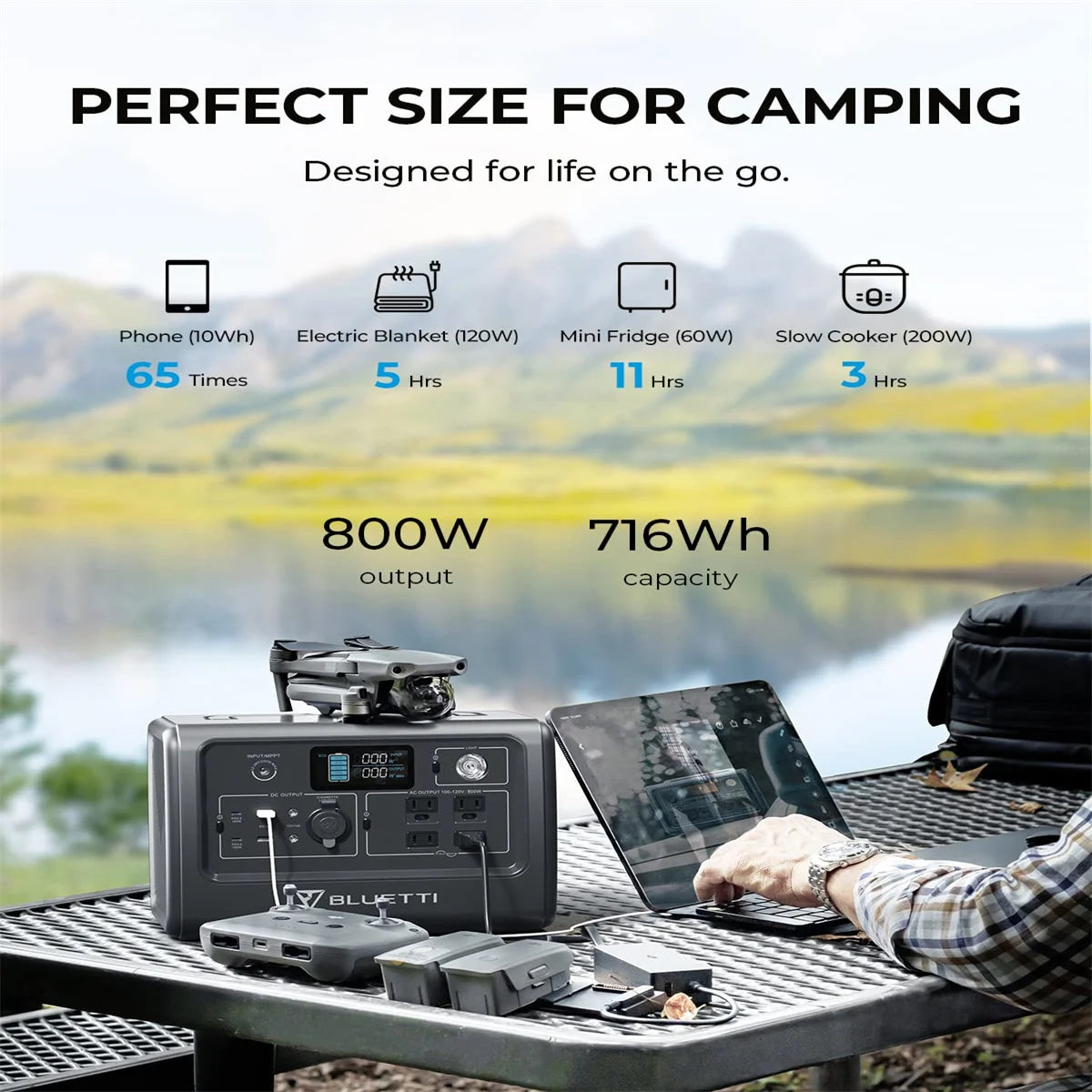 BLUETTI EB70 EB70S Portable Power Station 800W 1000W 716Wh Solar Generator LiFePO4 Battery Backup Camping 120w 200w Solar Panel