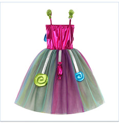 Candy Dress for Girls Purim Festival Lollipop Cosplay Costume Toddler Rainbow Tutu Dress Princess Gown