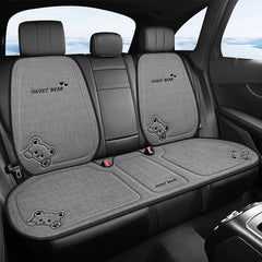 Car Seat Cushion Linen Cartoon Bear Women's Cute Anti-slip Breathable Car Seat Protect Cushion Cover