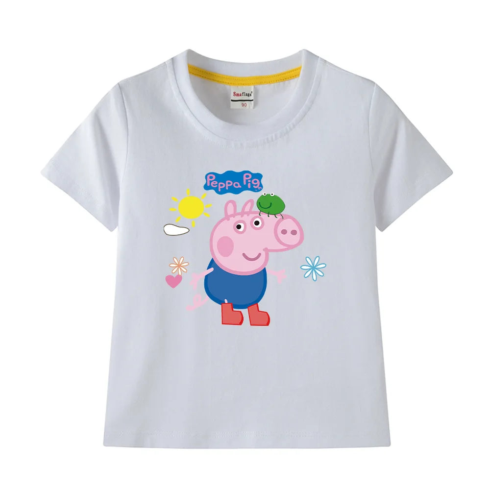 Kids T-shirt Clothes Peppa Pigs Girl Boy Short Sleeve Summer Tee Clothes Tops Cartoon Printing Children Shirt Birthday Gift