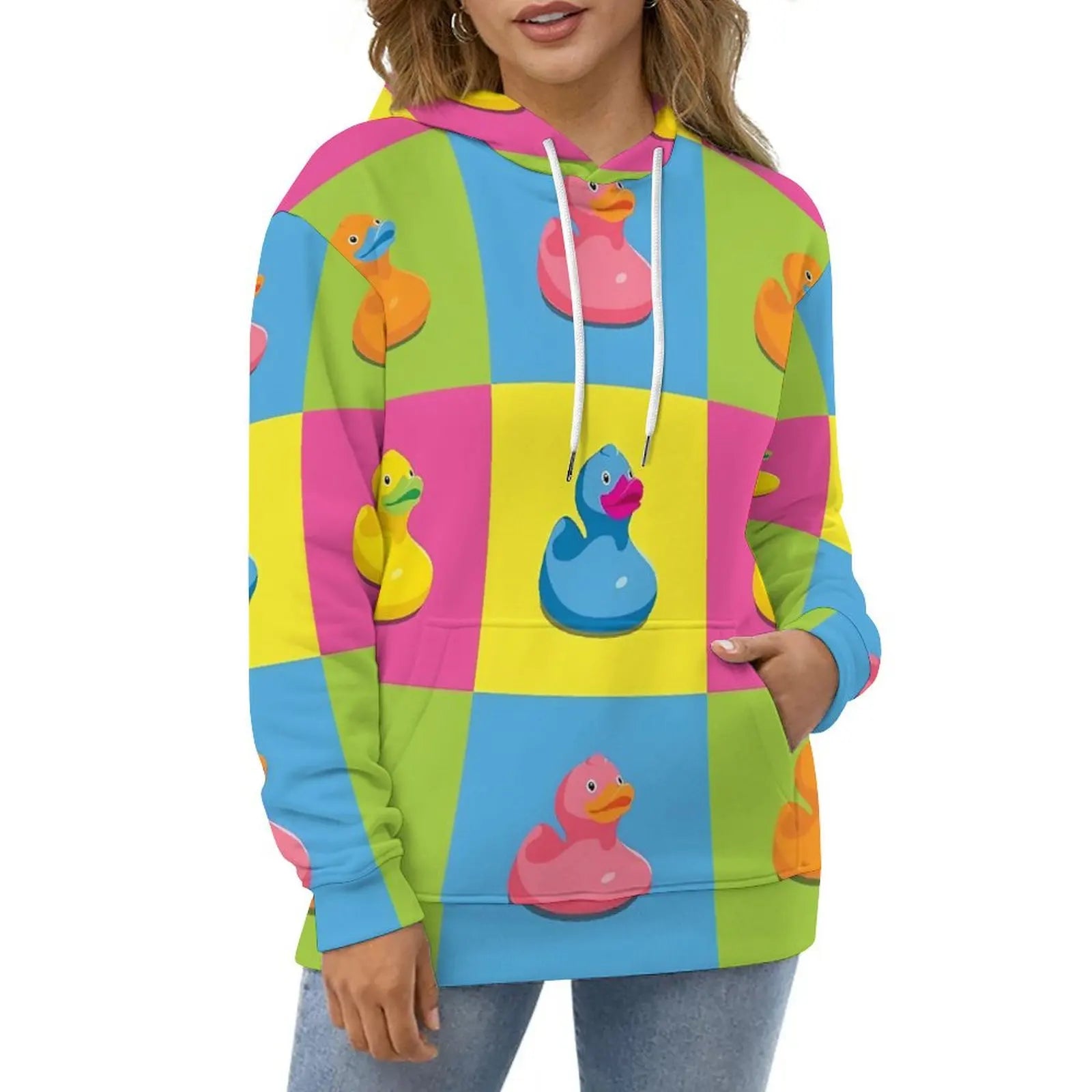 Rubber Ducks Print Hoodies Long-Sleeve Kawaii Animal Aesthetic Casual Hoodie