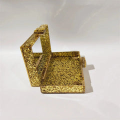 Silver Glitter Gold Glitter Acrylic Box Clutches Mirror Acrylic Clasp Female Flap Evening Day Clutches