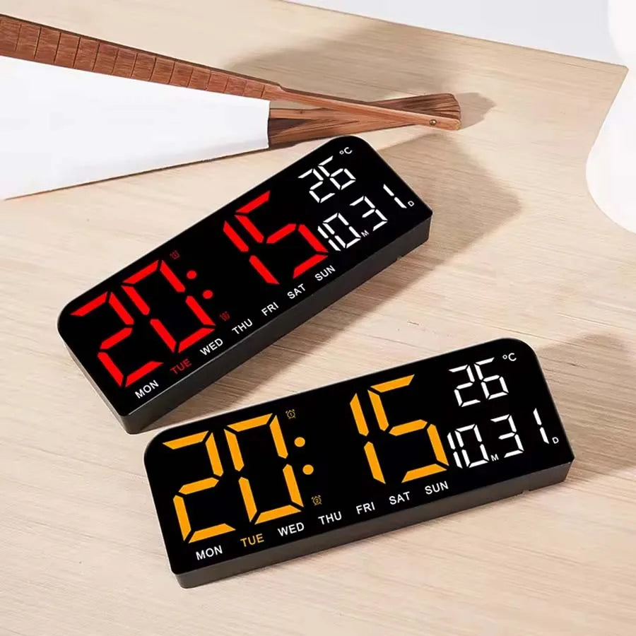 Large Screen LED Digital Bedside Alarm Clock With Temperature Calendar Electronic Table Date Display