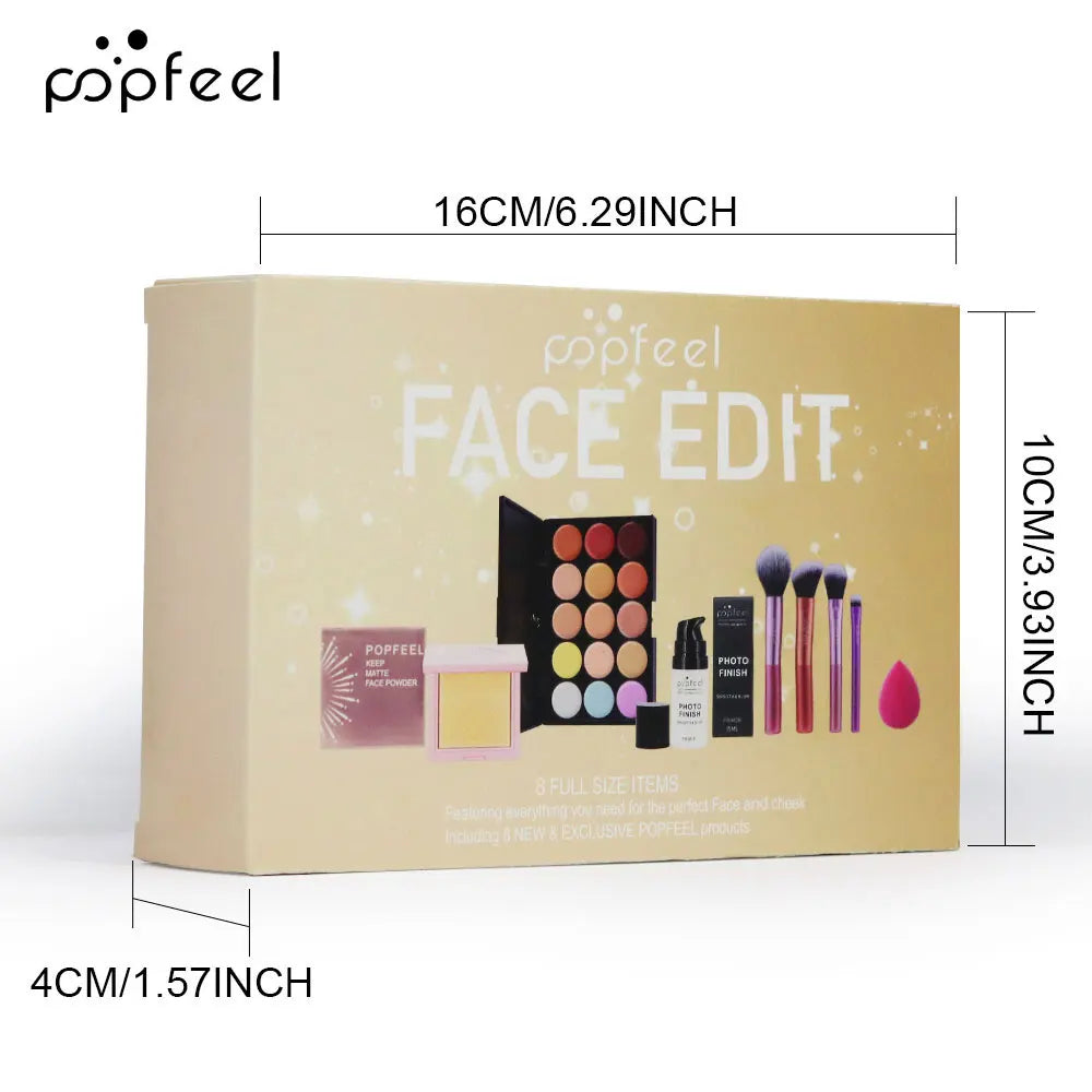 POPFEEL Face Makeup Mini Kit Foundation Primer Powder Foundation Makeup Brush