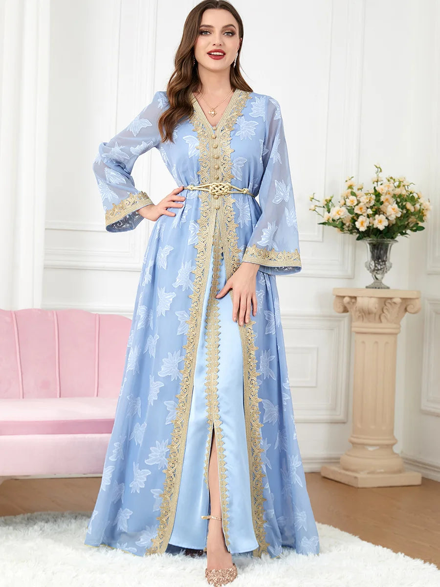 Elegant Eid Muslim Dress Women Ramadan Moroccan Kaftan Kimono Jubah Long Robe Abaya Islamic Clothing Turkey Hijab Arabic Dress