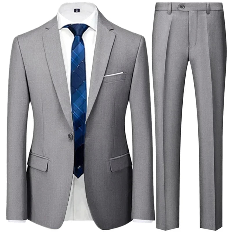 Spring Autumn Fashion New Men's Business Casual Solid Color Suits / Male One Button Blazers Jacker Coat Trousers Pants