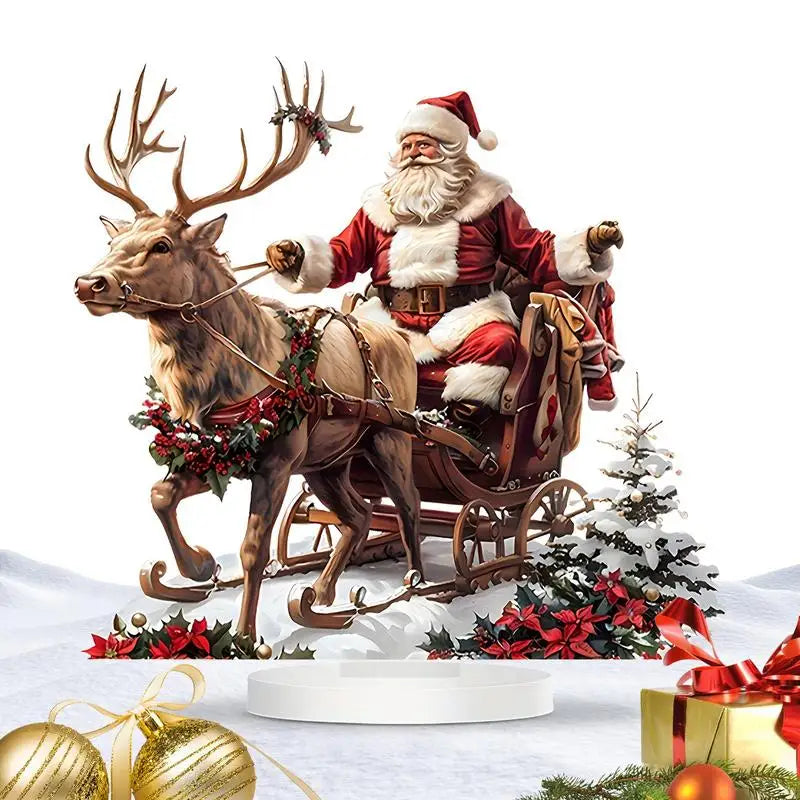 Christmas Reindeer Sleigh Santa Figurine 2D Acrylic Christmas Santa Claus on Sleigh Decoration Holiday 2025 Party Supplies