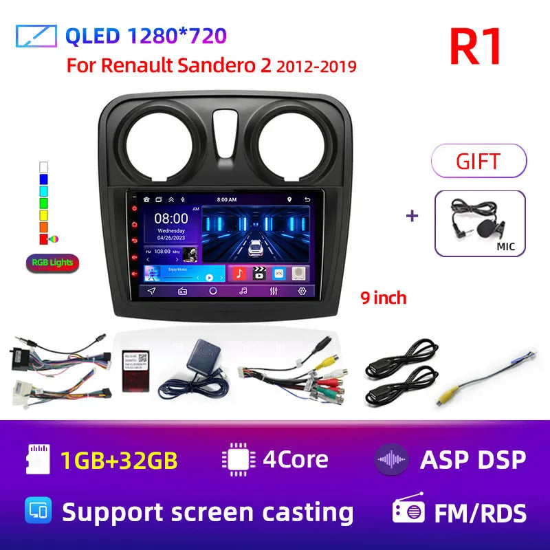 Android 12 Car Radio Multimedia Video Player for Renault Logan 2 Sandero 2 2012 - 2019 2 Din GPS Navigation Stereo DVD carplay