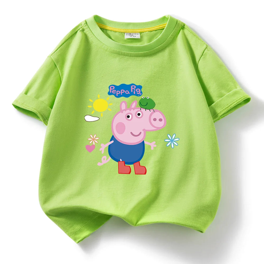 Kids T-shirt Clothes Peppa Pigs Girl Boy Short Sleeve Summer Tee Clothes Tops Cartoon Printing Children Shirt Birthday Gift