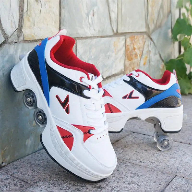 4-Wheel Skates Deform Roller Skate Shoes Professional Double Row Skates Youth Men Women Sneakers Parkour Deformation Shoes Gift