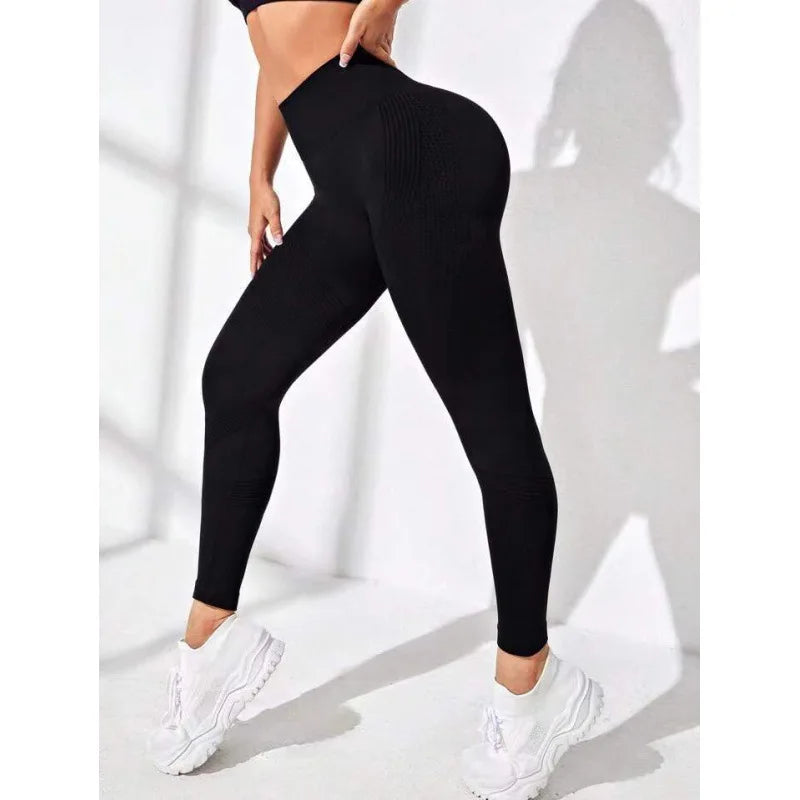 Breathable High-Waisted Yoga Solid Color Tummy Control Sportswear Comfortable Fitness Gym Tights Activewear