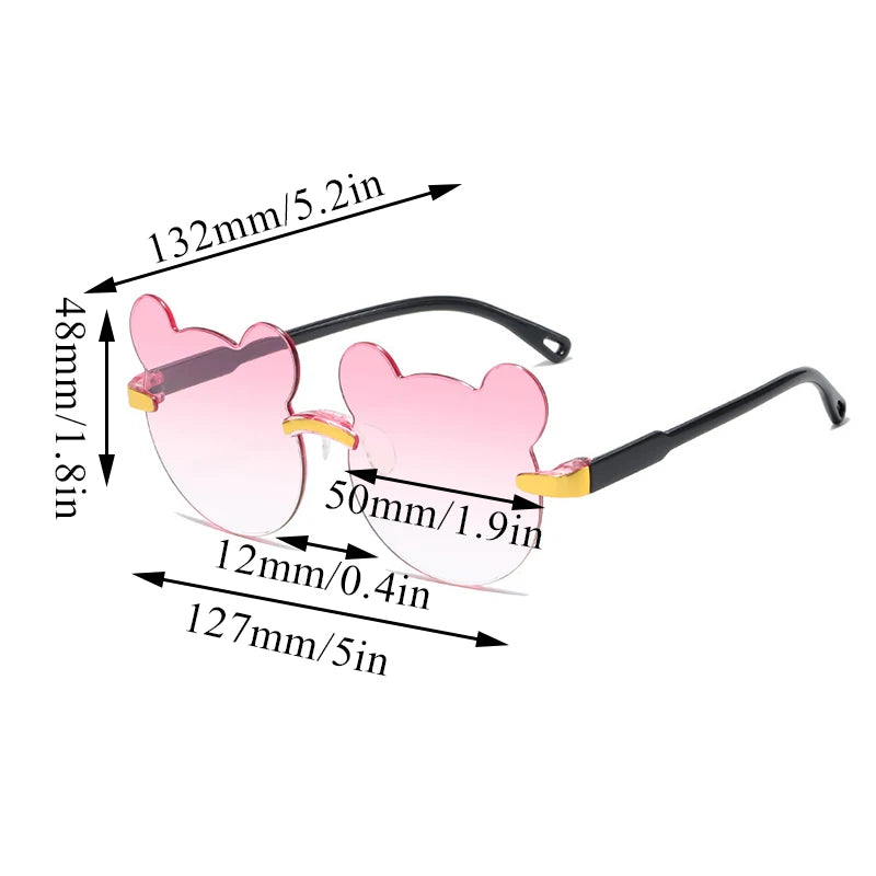 Girl Boys Rimless Sunglasses Summer Sun Glasses Cartoon Bear Anti-UV Sunglasses Cute Animal Kids Outdoor Sunscreen Sunglasses