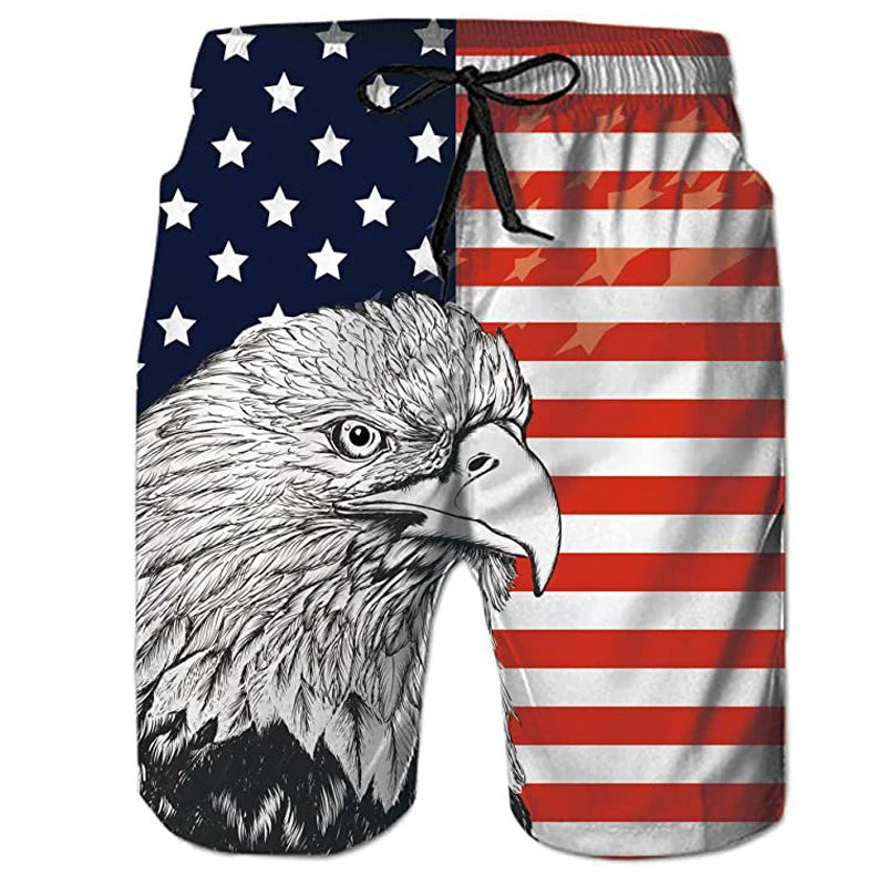 3D Patriotic Skull Print Men's Shorts Comfortable Stretchy Suorts Summer Clothing Oversized Sport Shorts