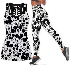 Mickey Women's Hollow Vest Women's Leggings Yoga Suit Fitness Leggings Sports Suit Disney Tank Top Legging Set