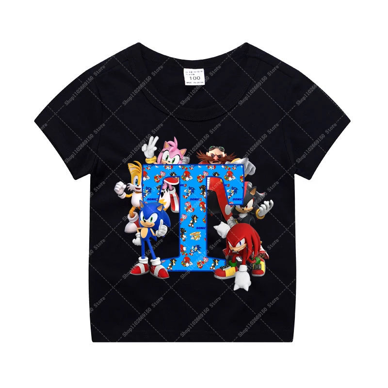 Sonics Boy Short Sleeve T-shirt Summer Casual Cotton Tops Children Anime Cute Tee Kids Cartoon Printed Clothing Fashion Clothes