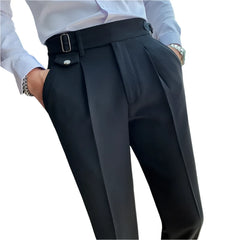 British Style New Solid High Waist Suit Pant Men Business Formal Wear Trousers 2022 High Quality Slim Casual Office Suit Pants