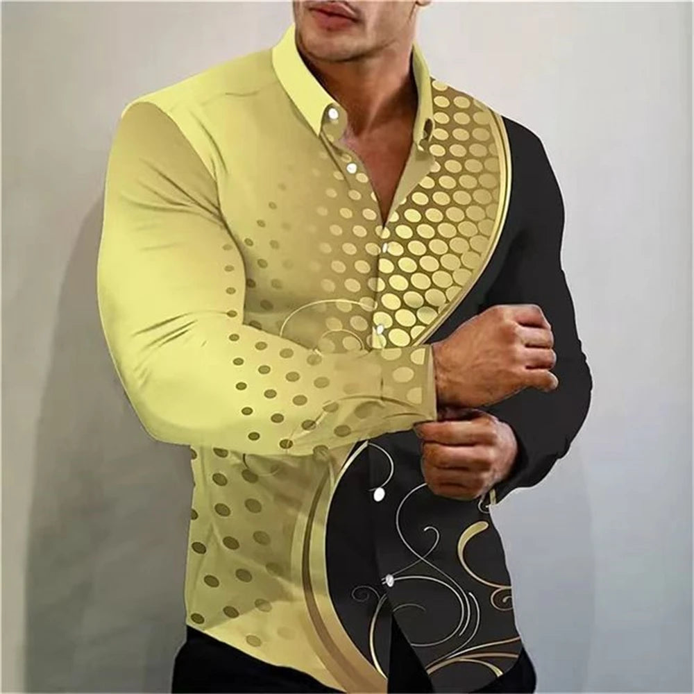 New Men's Shirt Summer Casual Party Multicolor Print Fashion Shirt Men's Long Sleeve Lapel