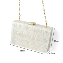 Pearl White Marble Acrylic Clutch Bag Striped Patchwork Luxury Brand Women  Handbags