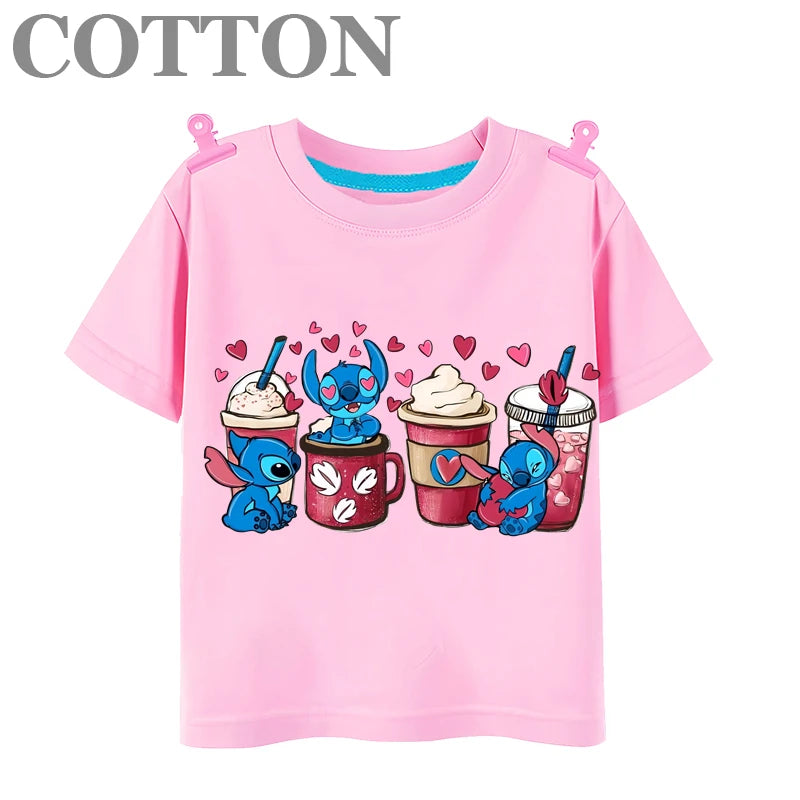 Cartoon Casual T-shirts Round Neck Short Sleeve Print Pattern