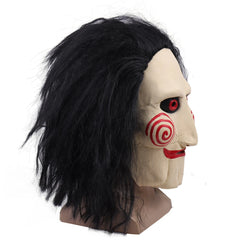 Movie Saw Chainsaw Massacre Jigsaw Puppet Masks with Wig Hair Latex Creepy Halloween Horror Scary mask Unisex Party Cosplay Prop