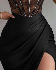 Elegant and Pretty Women's Dress N Contrast Sequin Cutout Party Dress