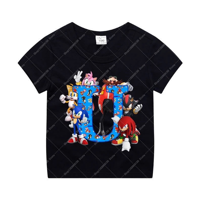 Sonics Boy Short Sleeve T-shirt Summer Casual Cotton Tops Children Anime Cute Tee Kids Cartoon Printed Clothing Fashion Clothes