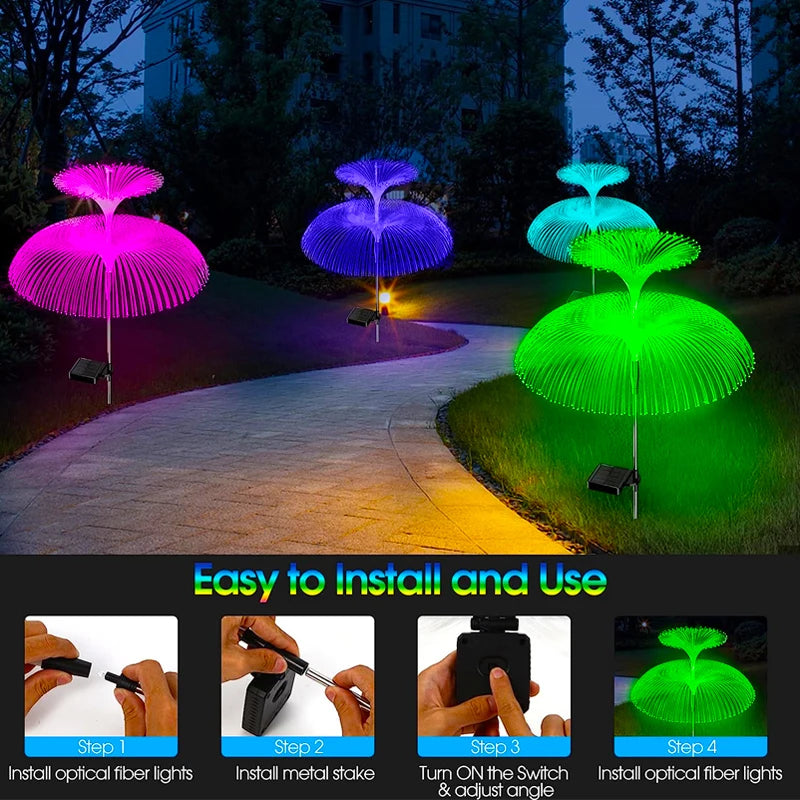 Solar Double Jellyfish Pathway Lights LED Garden Decor  Stake Light Waterproof Outdoor Yard Lawn Patio Solar Lawn Lamp