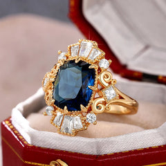 Blue Cubic Zirconia Lady Rings for Vintage Party Temperament Elegant Women Finger-ring