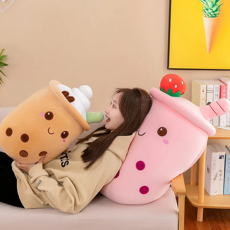 Boba Plushie Kawaii Room Decor Bubble Tea Plush Toy Stuffed Ice Cream Food Milk Tea Soft Hug Cushion