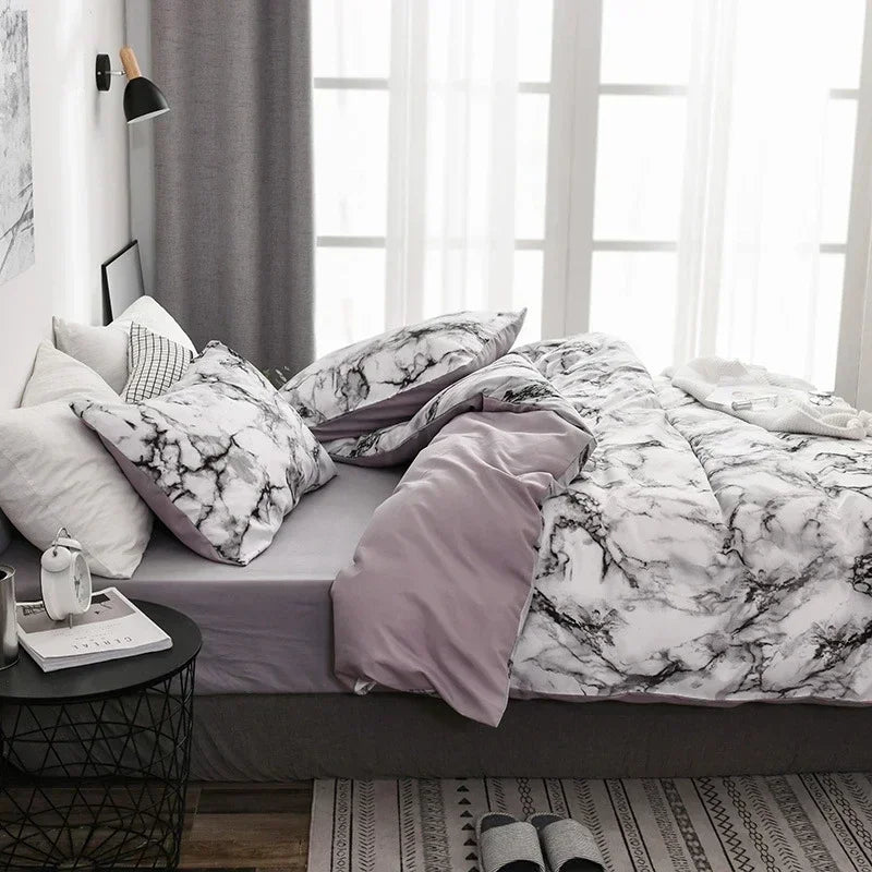 Marble Print Queen Bedding Set King Size Brushed Duvet Cover Set Soft Single Double Bed Quilt Cover Set Bedding Sets No Sheets