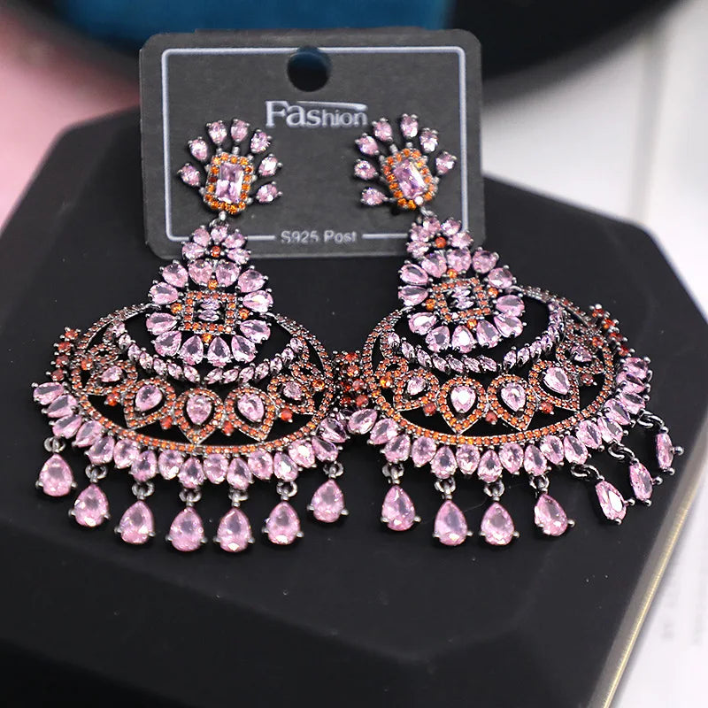 Bilincolor  Micro Set Zircon Water Drop Tassel Earrings